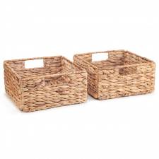 Woodluv Set of 2 Handwoven Water Hyacinth Storage Baskets - Natural