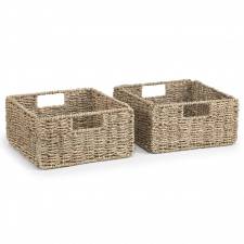 Woodluv Set of 2 Handwoven Water Hyacinth Storage Baskets - Natural