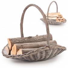 Woodluv Set of 2 Oval Willow Log Basket with Handles, Rustic Grey