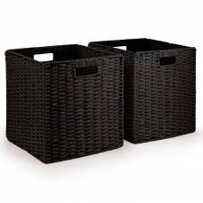 Woodluv Set of 2 Paper rope Storage Collapsible Baskets, Black