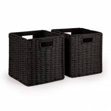 Woodluv Set of 2 Paper rope Storage Collapsible Baskets, Black