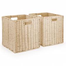 Woodluv Set of 2 Paper rope Storage Collapsible Baskets, Cream