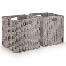 Woodluv Set of 2 Paper rope Storage Collapsible Baskets, Grey