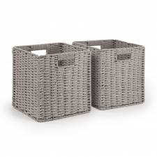 Woodluv Set of 2 Paper rope Storage Collapsible Baskets, Grey