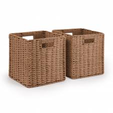 Woodluv Set of 2 Paper rope Storage Collapsible Baskets, Khaki
