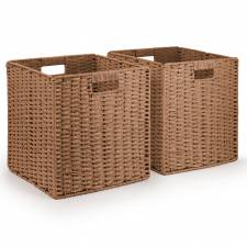 Woodluv Set of 2 Paper rope Storage Collapsible Baskets, Khaki