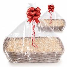 Woodluv Set of 2 Wicker Gift Baskets - Grey Finish with Red Ribbon