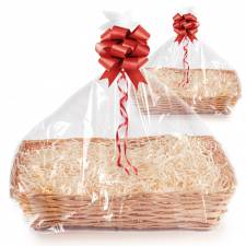 Woodluv Set of 2 Wicker Gift Baskets - Honey Finish with Red Ribbon