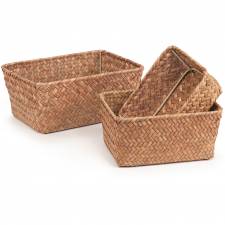 Woodluv Set of 3 Handwoven Seagrass Storage Basket for Shelves, Brown