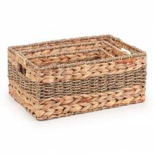 Woodluv Set of 3 Handwoven Seagrass & Water Hyacinth Storage Baskets