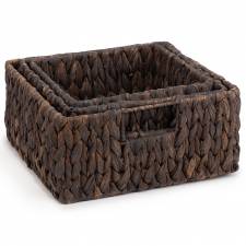 Woodluv Set of 3 Handwoven Water Hyacinth Storage Baskets - Black