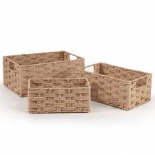 Woodluv Set of 3 Paper rope Storage Gift Hamper Baskets, Beige