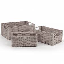 Woodluv Set of 3 Paper rope Storage Gift Hamper Baskets, Grey
