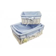 Woodluv Set of 3 White Willow Basket With Blue Dot Lining & Ribbon