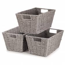 Woodluv Set of 3 Paper Rope Storage Shelf, Gift Hamper Basket - Grey
