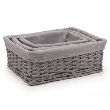 Woodluv Set of 3 Wicker Shelf Storage Hamper Baskets with Liner, Grey