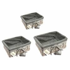 Woodluv Set of 3 Wicker Storage Shelf Basket With Removable Lining