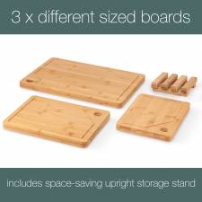 Woodluv 3 Anti Bacterial Chopping Boards With Juice Grooves & Stand