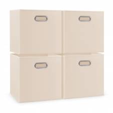 Woodluv Set of 4 Linen Storage Foldable Collapsible Baskets, Beige