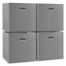 Woodluv Set of 4 Linen Storage Foldable Collapsible Baskets, Grey