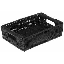 Woodluv Small Paper Rope Storage Gift Basket With Wooden Handle, Black