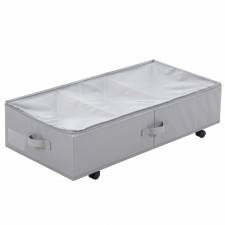 Woodluv Underbed Storage Basket, Foldable Organizer with Zip - Grey