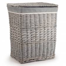 Woodluv Wicker Laundry Storage Basket with Lid, Grey, Large
