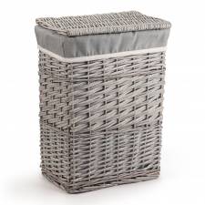 Woodluv Wicker Laundry Storage Basket with Lid, Grey, Medium