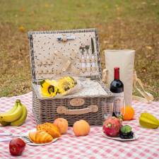 Woodluv Picnic Basket With Cooler Compartment & Bottle Cooler Bag