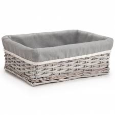 Woodluv Wicker Shelf Storage Hamper Basket With Liner, Large, Grey