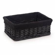 Woodluv Wicker Shelf Storage Hamper Basket With Liner, Medium, Black