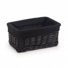 Woodluv Wicker Shelf Storage Hamper Basket With Liner, Small, Black