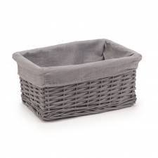 Woodluv Wicker Shelf Storage Hamper Basket With Liner, Small, Grey