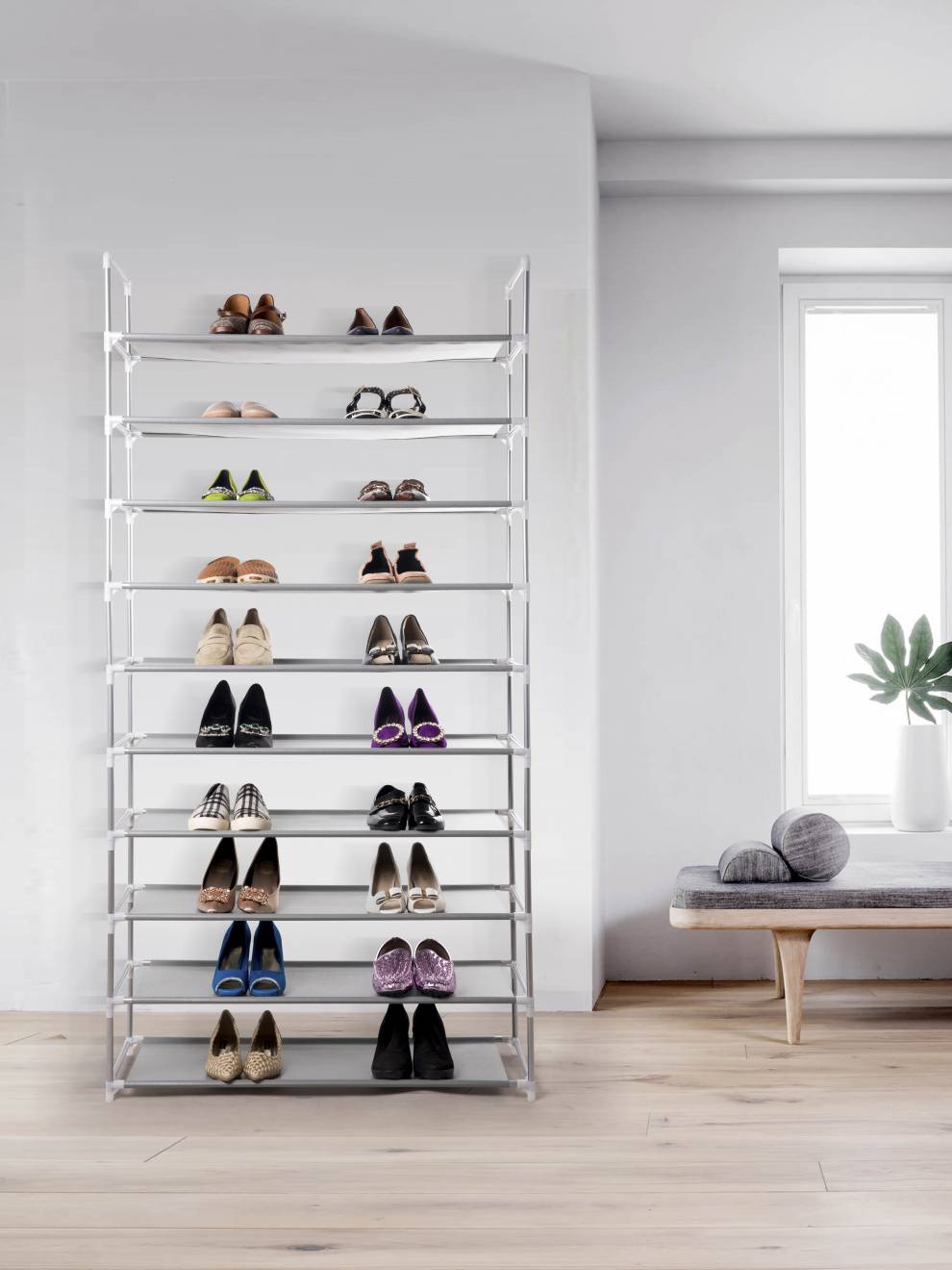 10 Tier Maximum Capacity Metal Shoe Organizer With Non Woven- Grey