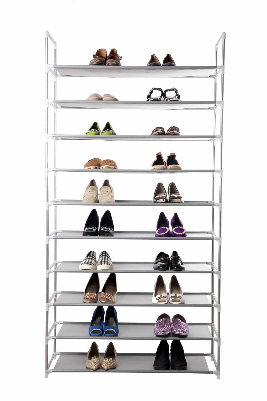 10 Tier Maximum Capacity Metal Shoe Organizer With Non Woven- Grey