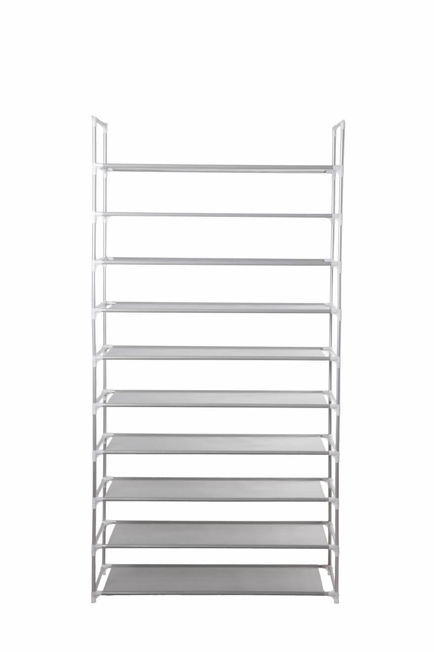 10 Tier Maximum Capacity Metal Shoe Organizer With Non Woven- Grey