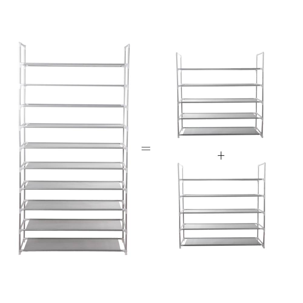 10 Tier Maximum Capacity Metal Shoe Organizer With Non Woven- Grey