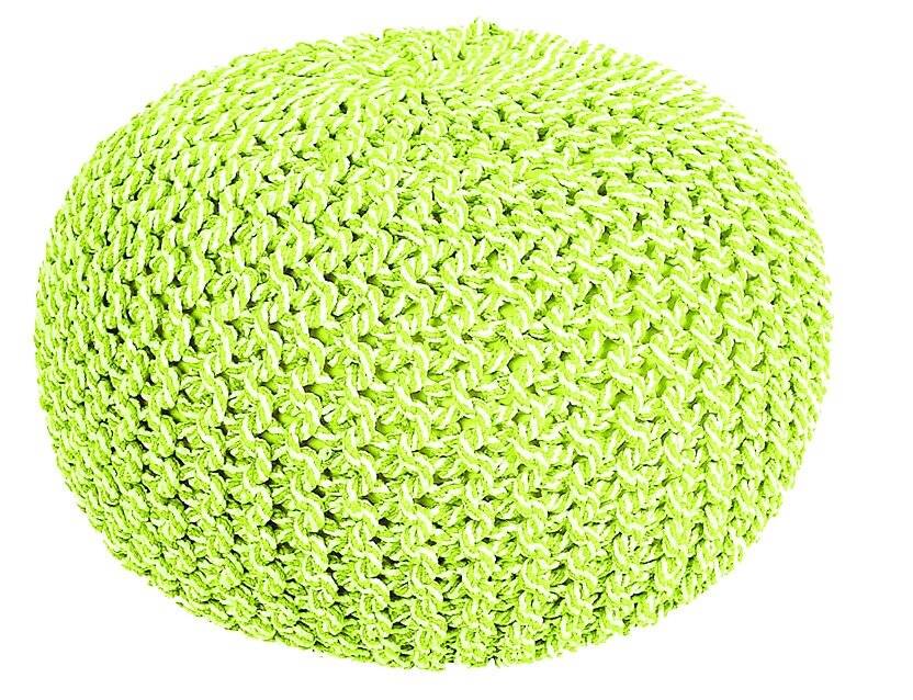 Cotton Two-Tone Round Handmade Double Knitted Pouffe - Green/Cream