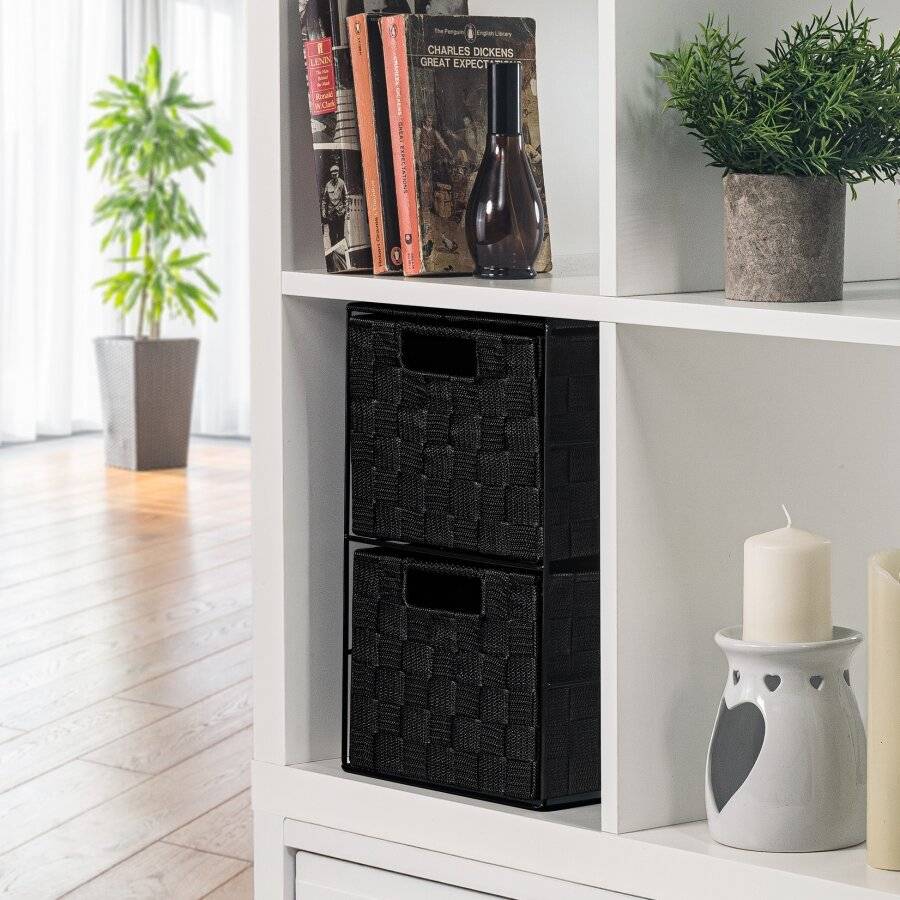 EHC 2 Drawer Nylon Storage Cabinet For Bedroom, Bathroom - Black