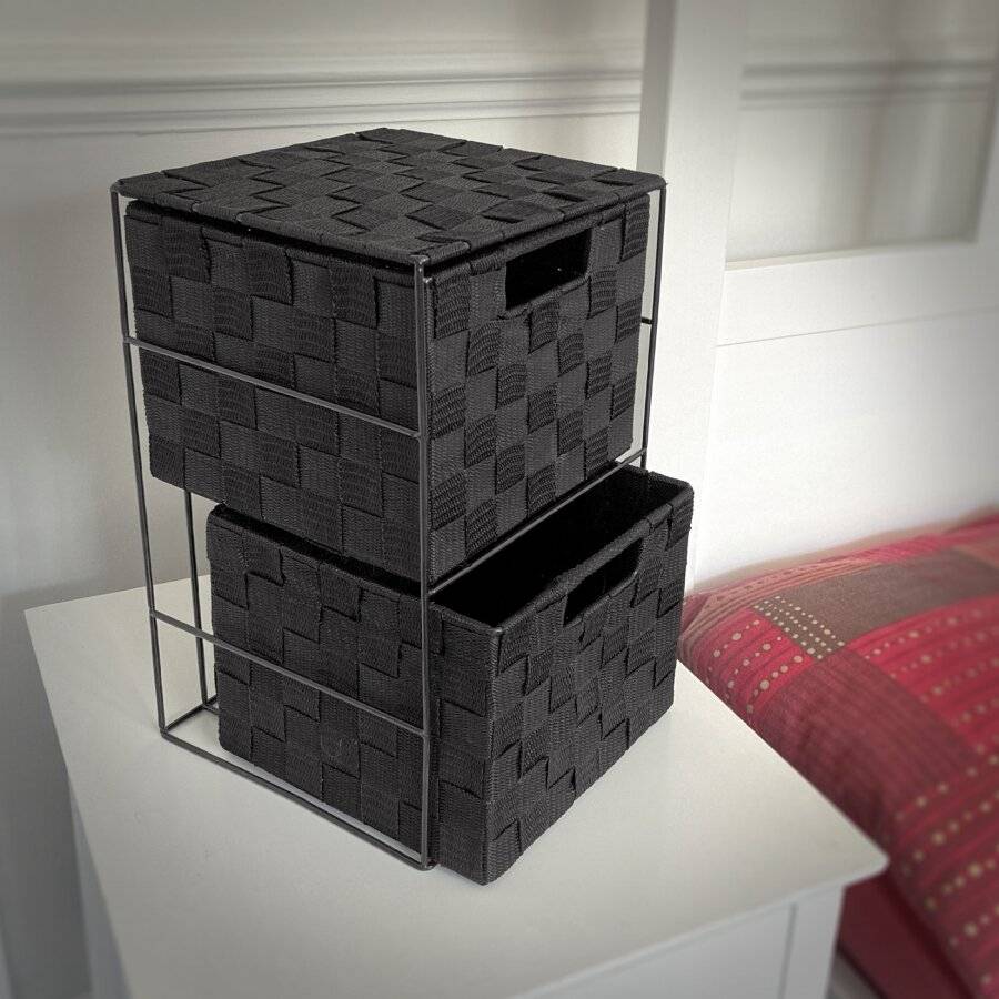EHC 2 Drawer Nylon Storage Cabinet For Bedroom, Bathroom - Black