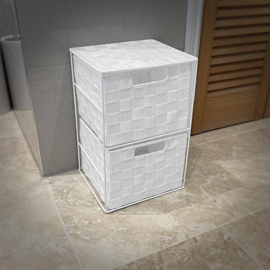 EHC 2 Drawer Nylon Storage Cabinet For Bedroom, Bathroom - White