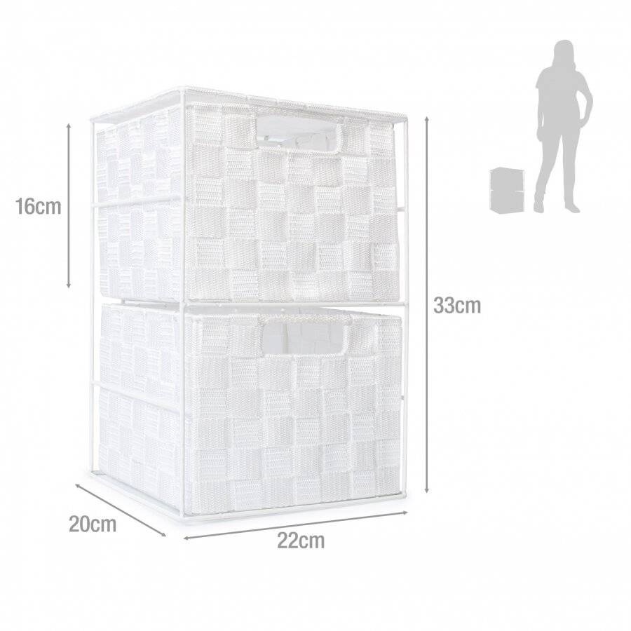 EHC 2 Drawer Nylon Storage Cabinet For Bedroom, Bathroom - White