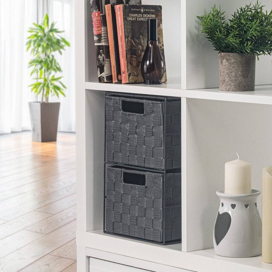 EHC 2 Drawer Polypropylene Woven Storage Cabinet Unit - Grey