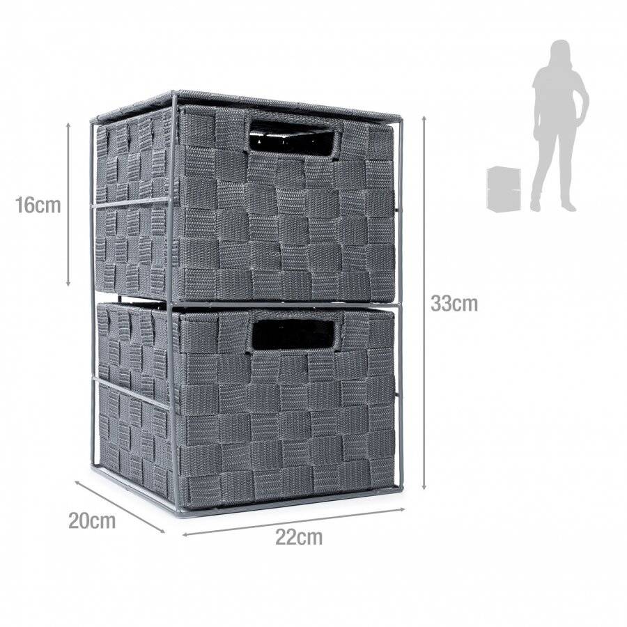 EHC 2 Drawer Polypropylene Woven Storage Cabinet Unit - Grey