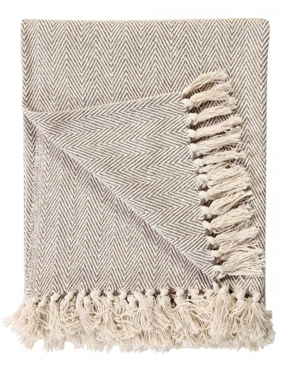 2 Tone Super King Herringbone Cotton Throw, 225 cm x 380 cm - Beige