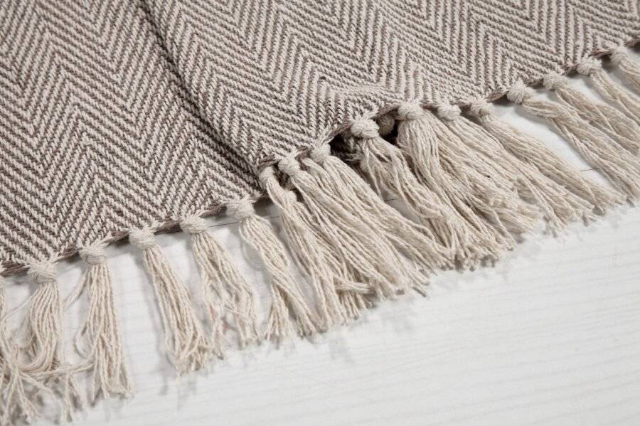 2 Tone Super King Herringbone Cotton Throw, 225 cm x 380 cm - Beige