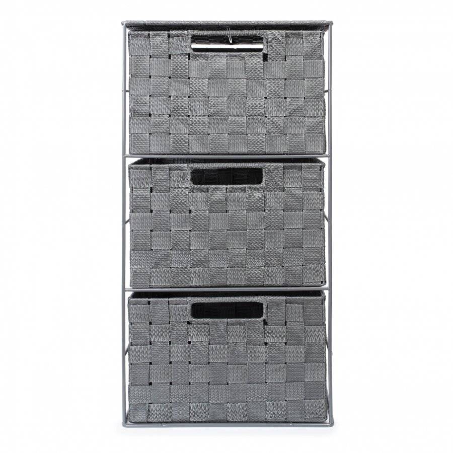 3 Drawer Large Polypropylene Woven Storage Cabinet Unit, Grey