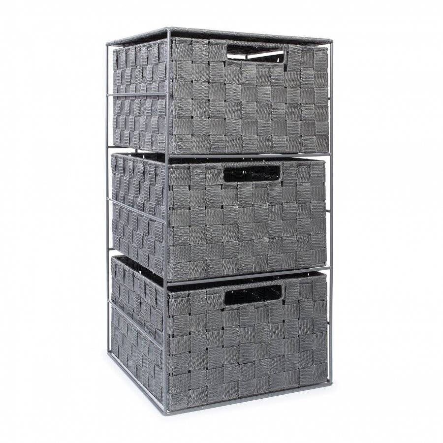 3 Drawer Large Polypropylene Woven Storage Cabinet Unit, Grey