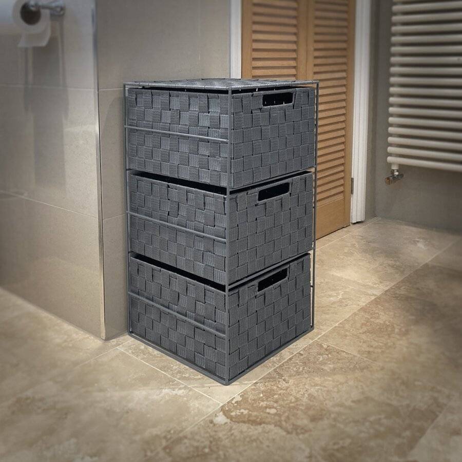 3 Drawer Large Polypropylene Woven Storage Cabinet Unit, Grey