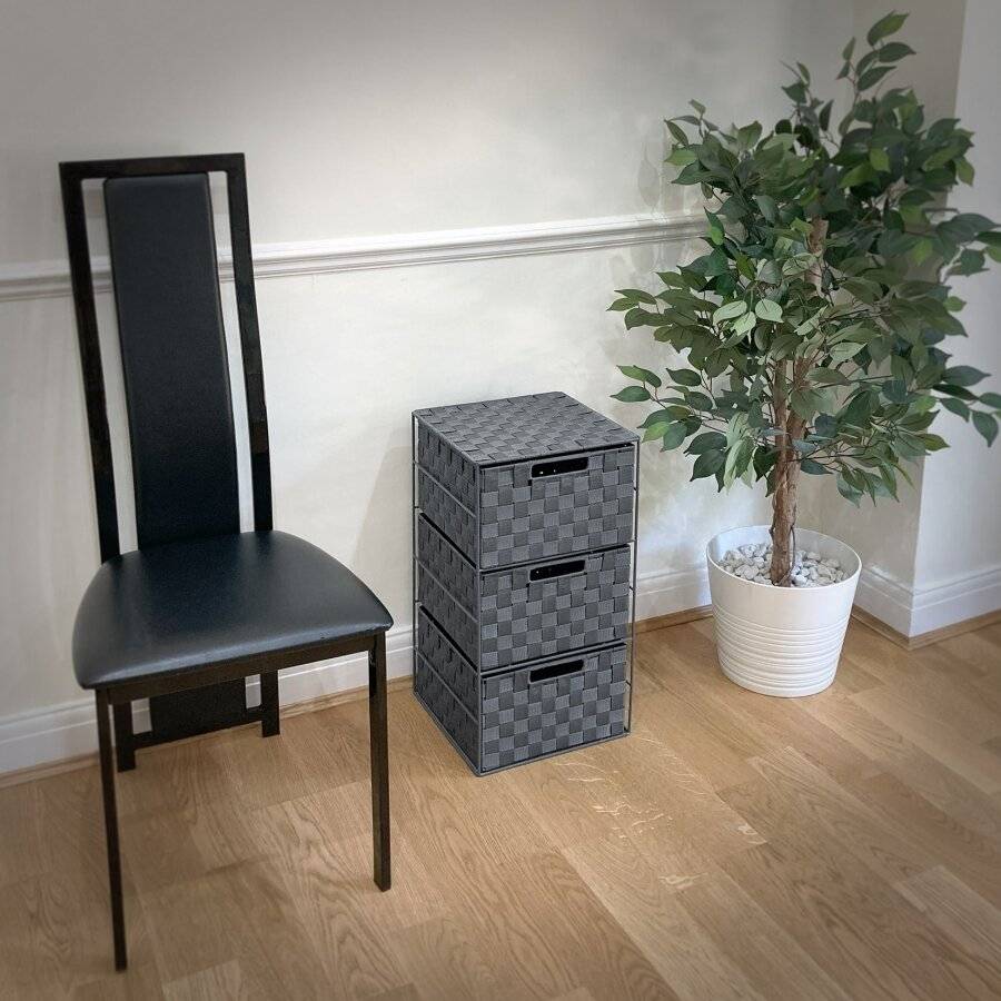 3 Drawer Large Polypropylene Woven Storage Cabinet Unit, Grey